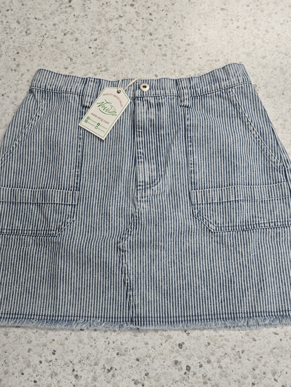 Very J Blue Striped Denim Mini Skirt with Patch Pockets
